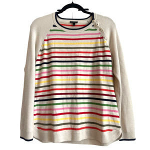 Talbots Large Petite 30% Lambswool Multi-Colored Striped Collar Buttons Sweater